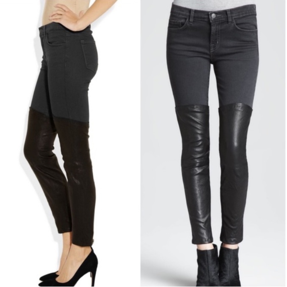 J. Brand Lamb Leather Minx Mid Rise Pieced Jeans Vicious Pistol
